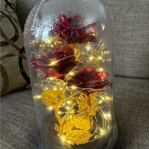 LED Red Rose Dome with Gold Accents